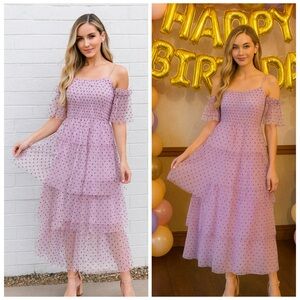 Alice McCall Lavender Tulle Off Shoulder Tiered Midi Dress Size 10